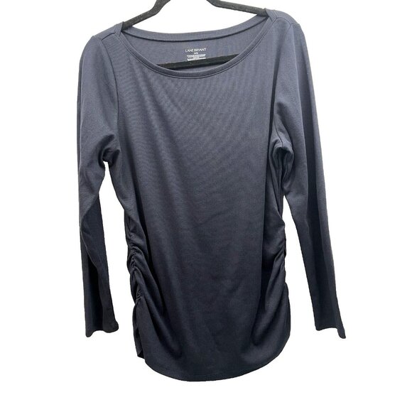 Lane Bryant Tops - Lane Bryant Womens T-Shirt Navy Blue Ruched knit Long Sleeve Size 14/16